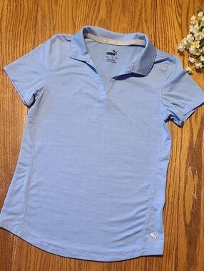 Puma Girl's Light Blue Short Sleeve Polo Golf Shirt - Medium